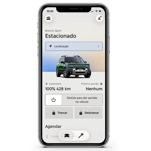 Tela do app Ford exibindo o Bronco Sport