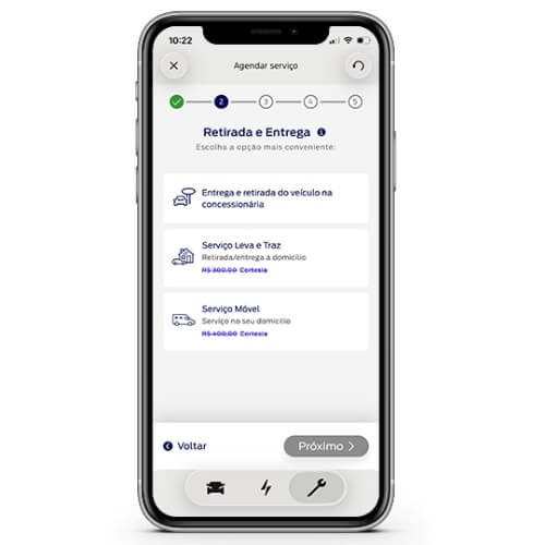 Tela do app Ford exibindo o agendamento on-line