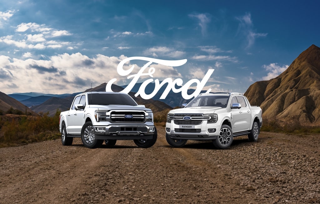 F-150 e Ranger em uma estrada off-road