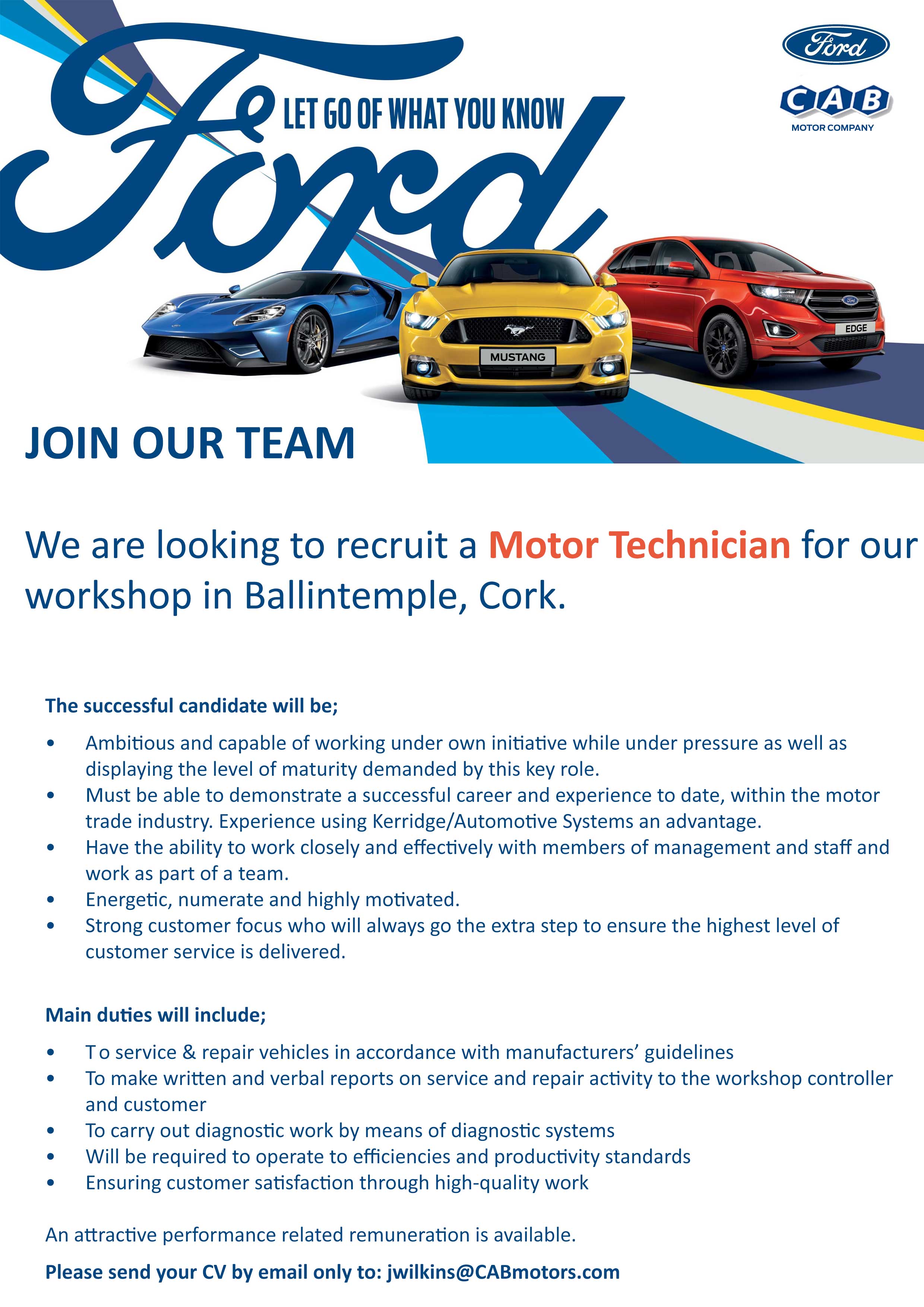Job vacancies from CAB Motors in Cork
